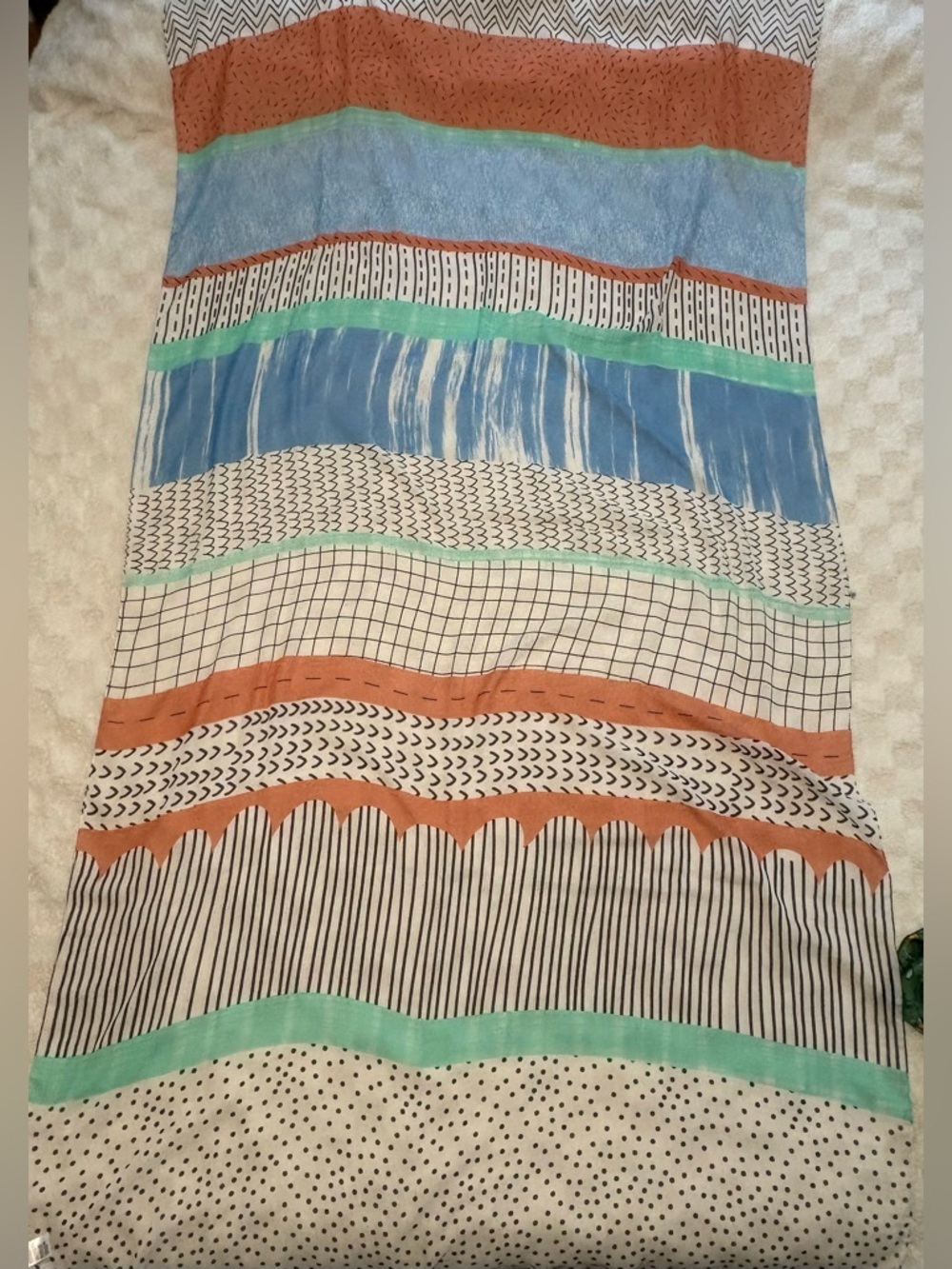 Jo & Mr. Joe Striped Multicolor Lightweight Scarf Blue, Coral, Mint • 76” x 42”